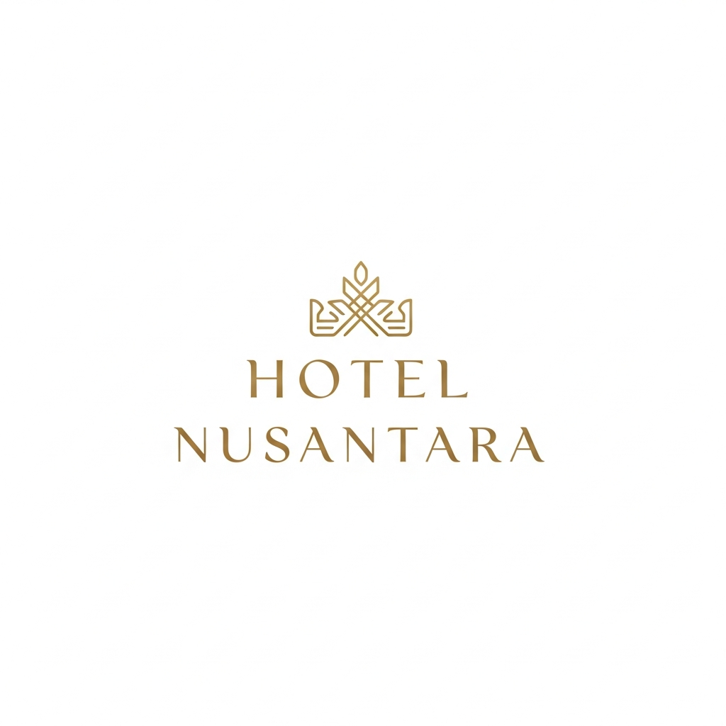 AI_IMAGE: A minimal, elegant luxury hotel logo in gold on transparent background, featuring stylized text reading Hotel Nusantara with a subtle decorative motif, clean and refined design suitable for high-end hospitality branding | minimalist | square